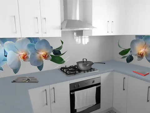 Szklany panel do kuchni niebieskie orchidee