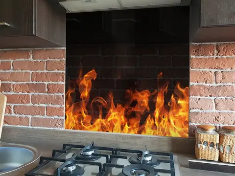 Panel ze szkla kuchnia plomienie