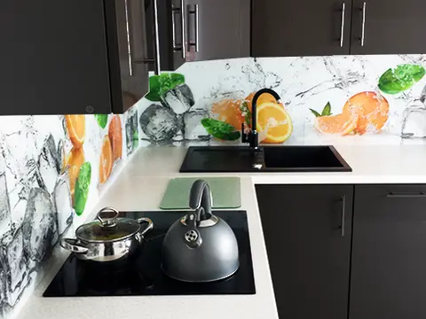 Panel szklany do kuchni pomarańcze lód
